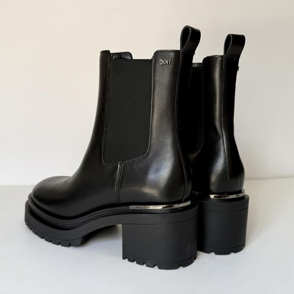 DKNY Patria Chelsea Boots Womens Size 7 Black Lug Sole Platform Block Heel Ankle - Picture 3 of 7